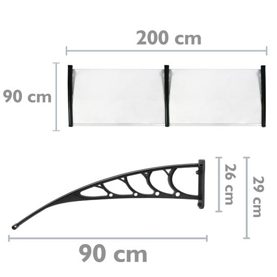 Pensilina 200x90cm in policarbonato per porta o finestra per esterno nero