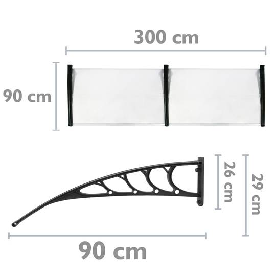 Canopy awning for door and window 300x90cm Patio cover shelter black