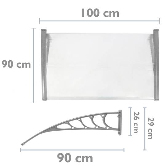Pensilina 100x90cm in policarbonato per porta o finestra per esterno grigio