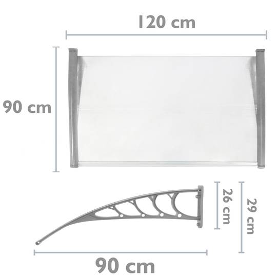 Teulada de protecció 120x90cm Marquesina per a portes i finestres gris