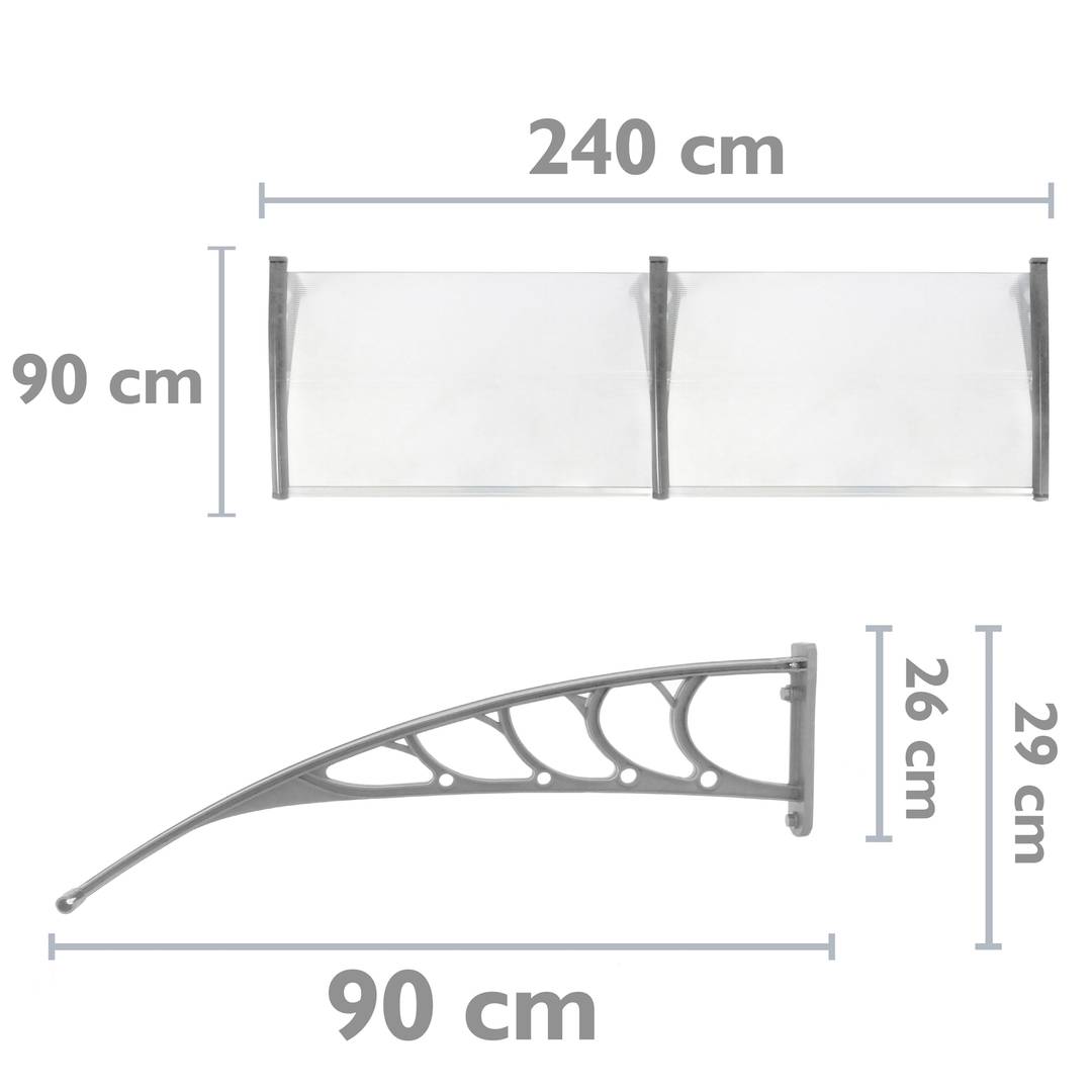 Telhado do proteção 240x90cm Marquesinha para portas e janelas cinza