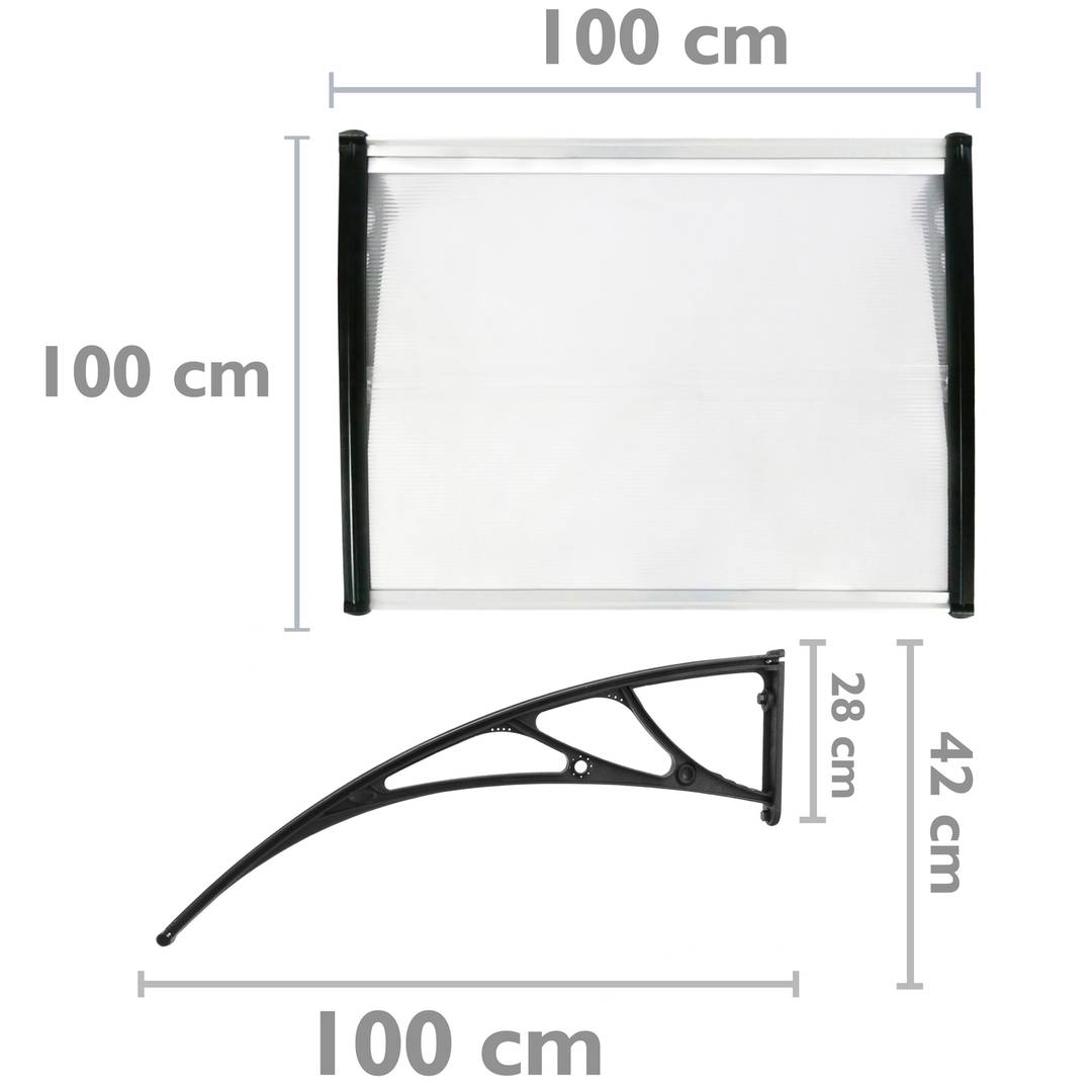 Telhado do proteção 100x100cm Marquesinha para portas e janelas preto
