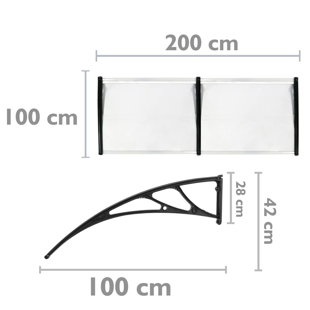 Pensilina 200x100cm in policarbonato per porta o finestra per esterno nero