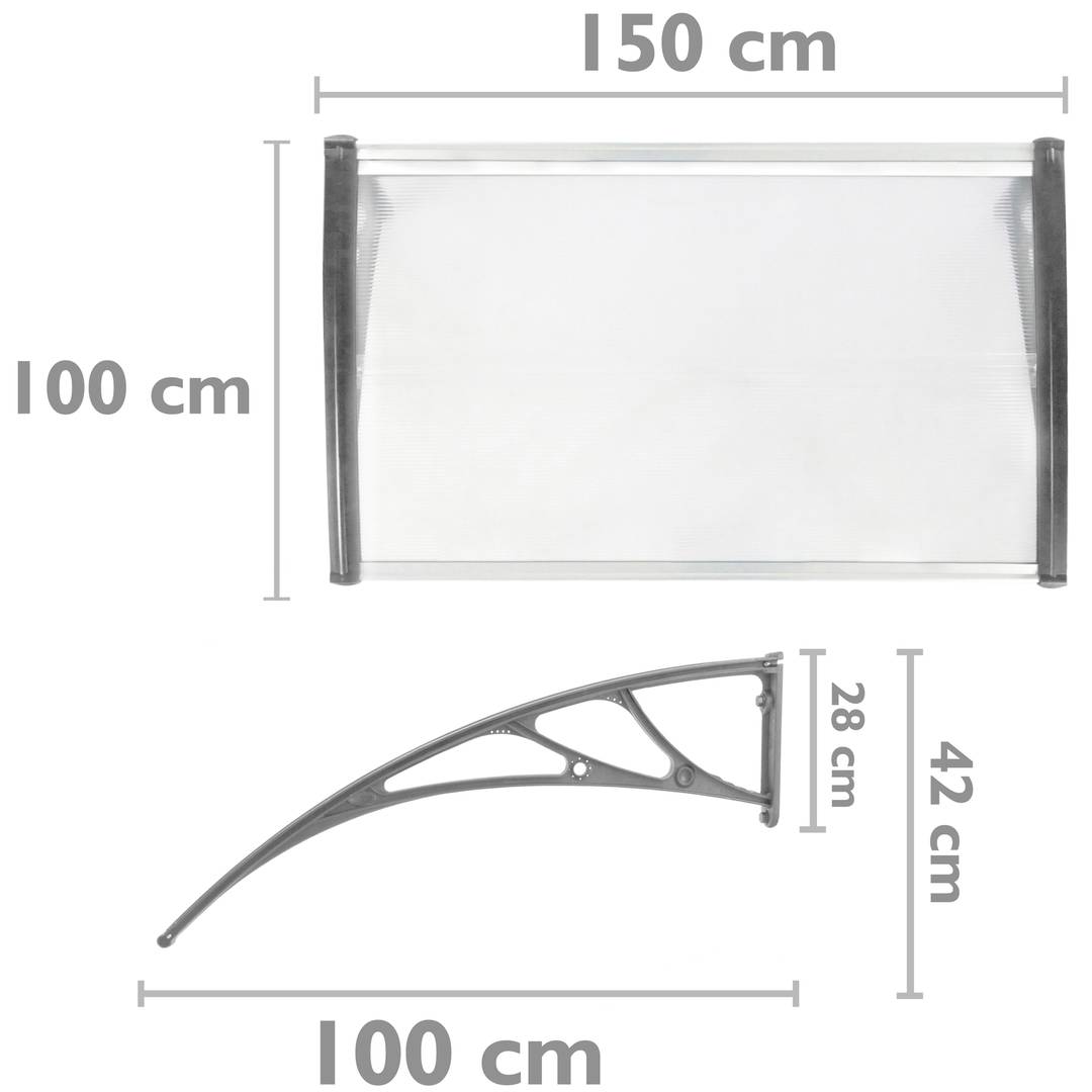 Tejadillo de protección 150x100cm Marquesina para puertas y ventanas gris
