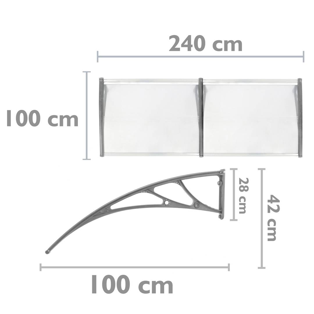 Pensilina 240x100cm in policarbonato per porta o finestra per esterno grigio