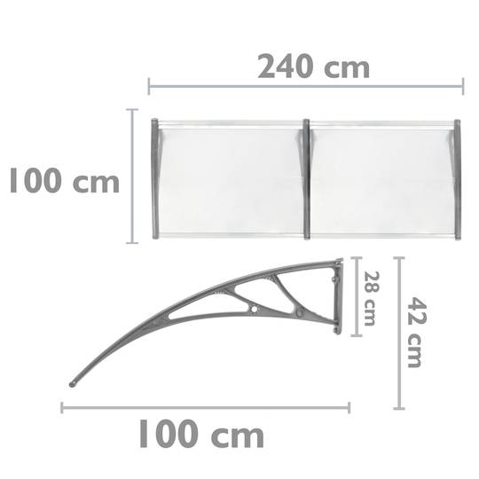 Pensilina 240x100cm in policarbonato per porta o finestra per esterno grigio