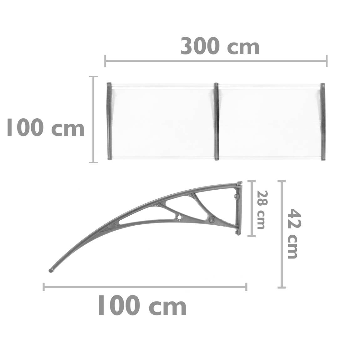 Vordach 300x100cm Türdach Überdachung grau