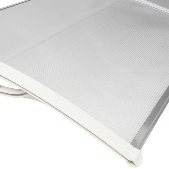 Canopy awning for door and window 80x60 cm transparent. Patio cover shelter with white support