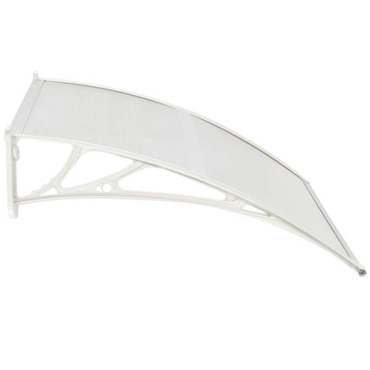 Canopy awning for door and window 80x60 cm transparent. Patio cover shelter with white support