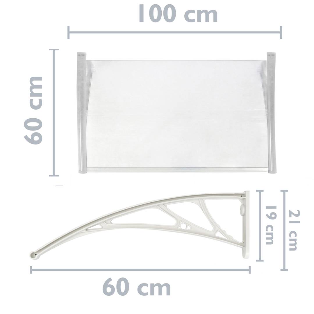 Canopy awning for door and window 100x60 cm transparent. Patio cover shelter with black support with white support