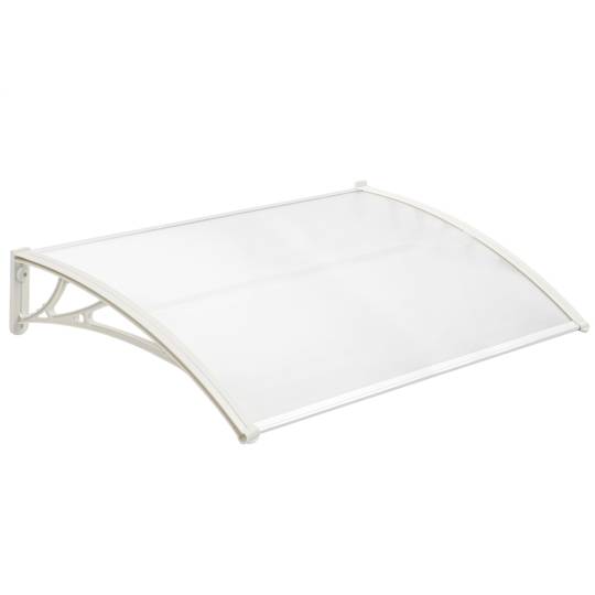 Canopy awning for door and window 120x60 cm transparent. Patio cover shelter with white support