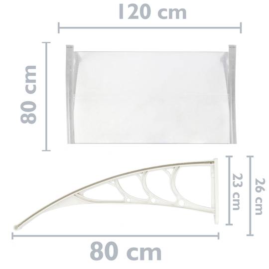 Telhado de proteção 120x80 cm transparente. Marquesinha para portas e janelas com suporte branco