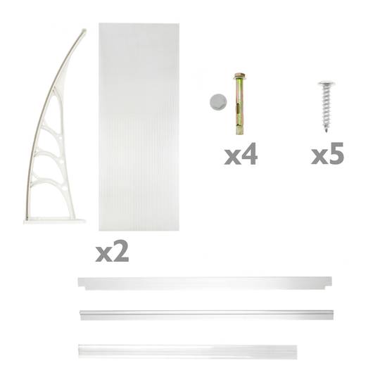 Telhado de proteção 120x80 cm transparente. Marquesinha para portas e janelas com suporte branco