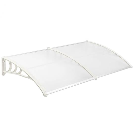 Pensilina 200x80 cm trasparente. Tendone in policarbonato per porte e finestre con supporto bianco