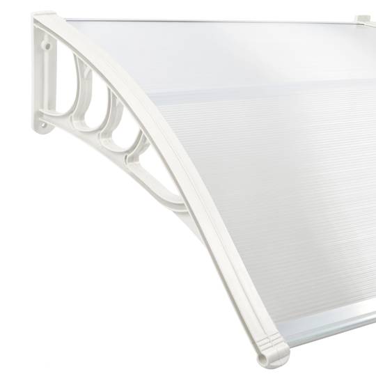 Pensilina 200x80 cm trasparente. Tendone in policarbonato per porte e finestre con supporto bianco