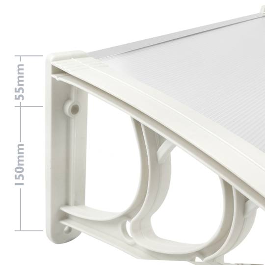 Pensilina 200x80 cm trasparente. Tendone in policarbonato per porte e finestre con supporto bianco