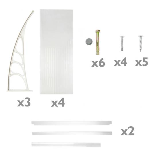 Pensilina 200x80 cm trasparente. Tendone in policarbonato per porte e finestre con supporto bianco