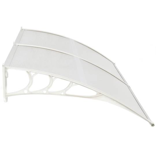 Pensilina 200x80 cm trasparente. Tendone in policarbonato per porte e finestre con supporto bianco