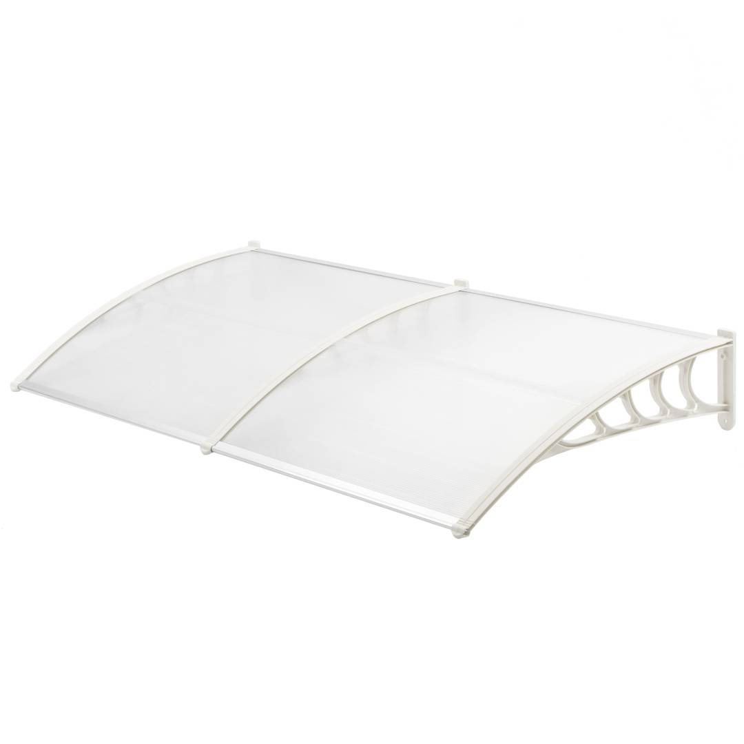 Pensilina 200x80 cm trasparente. Tendone in policarbonato per porte e finestre con supporto bianco