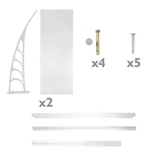Telhado de proteção 120x90 cm transparente. Marquesinha para portas e janelas com suporte branco