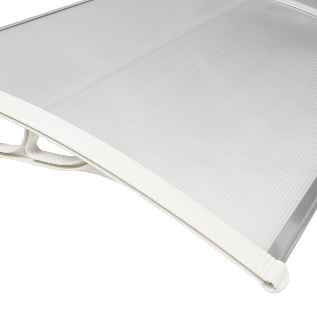 Tejadillo de protección 150x90 cm transparente. Marquesina para puertas y ventanas con soporte blanco
