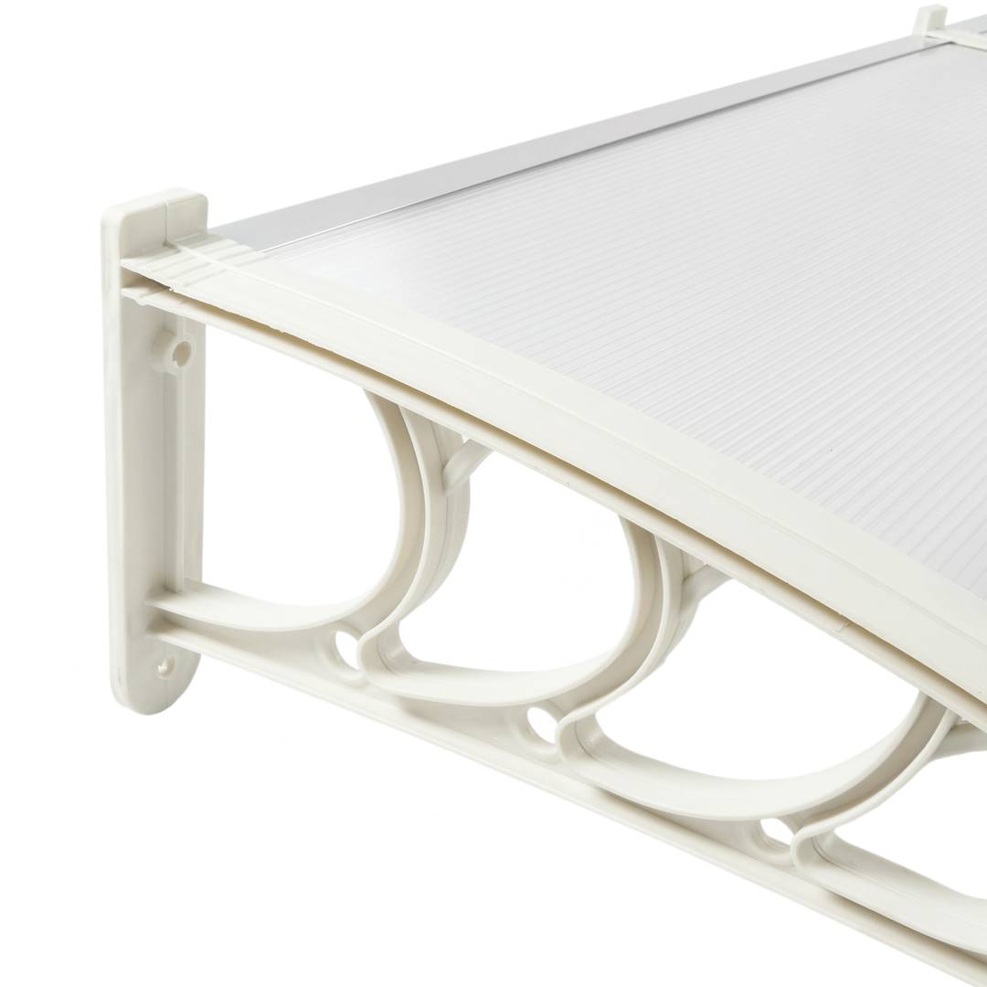 Tejadillo de protección 150x90 cm transparente. Marquesina para puertas y ventanas con soporte blanco
