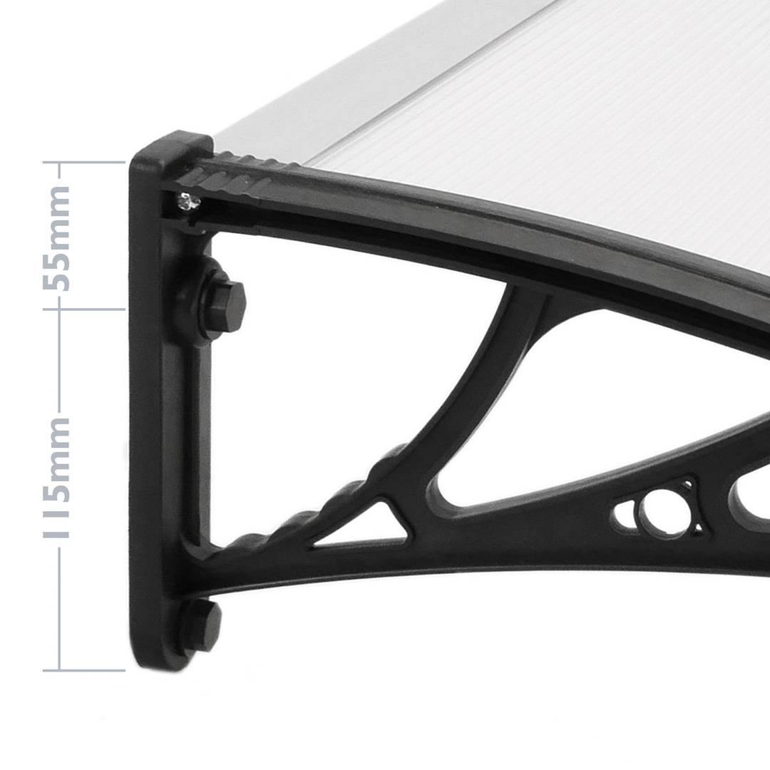 Auvent de porte et fenêtres 120x60 cm gris foncé. Marquise solaire abri banne entrée protection avec support noir