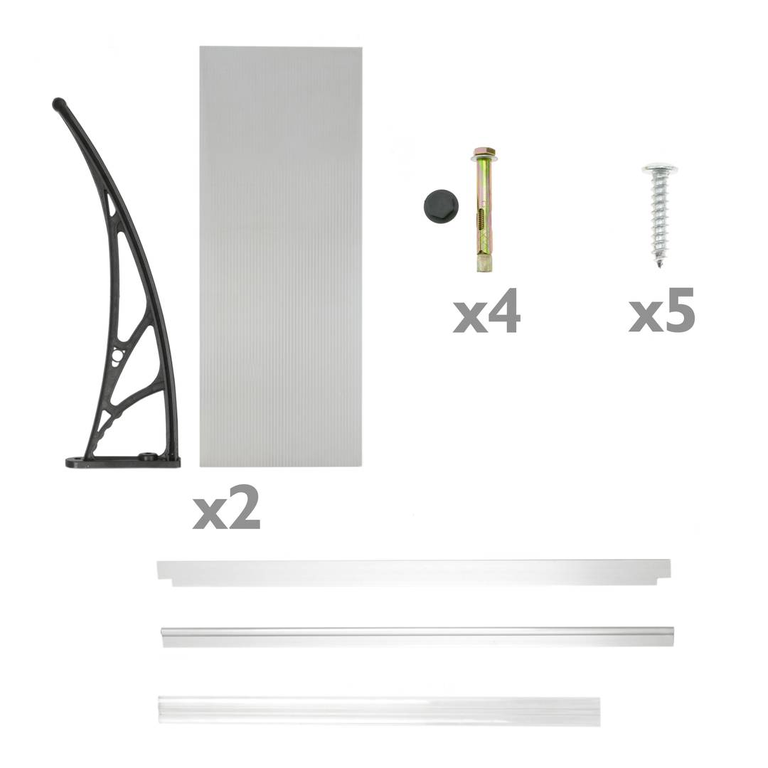 Auvent de porte et fenêtres 120x60 cm gris foncé. Marquise solaire abri banne entrée protection avec support noir