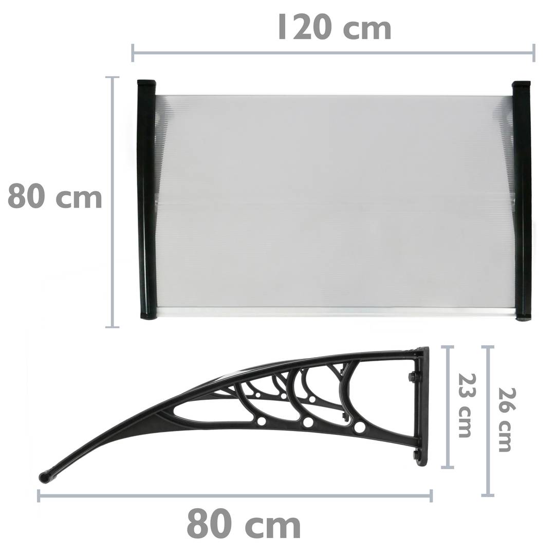 Teulada de protecció 120x80 cm gris fosc. Marquesina per a portes i finestres amb suport negre