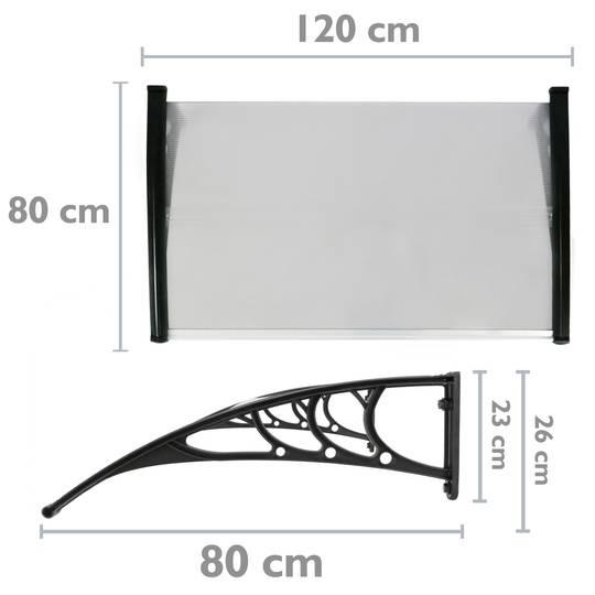 Teulada de protecció 120x80 cm gris fosc. Marquesina per a portes i finestres amb suport negre