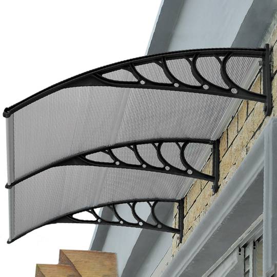 Teulada de protecció 120x80 cm gris fosc. Marquesina per a portes i finestres amb suport negre