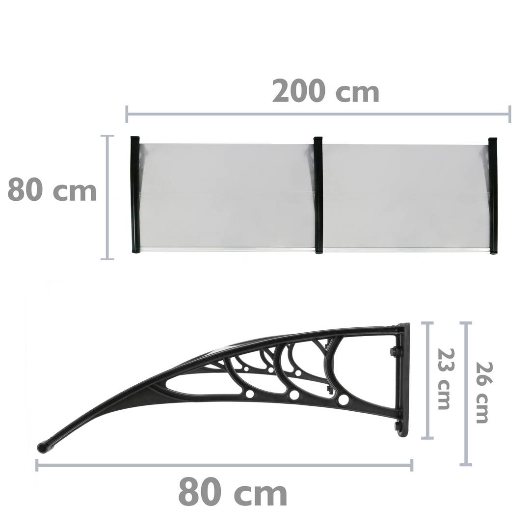 Canopy awning for door and window 200x80 cm dark gray. Patio cover shelter with black support