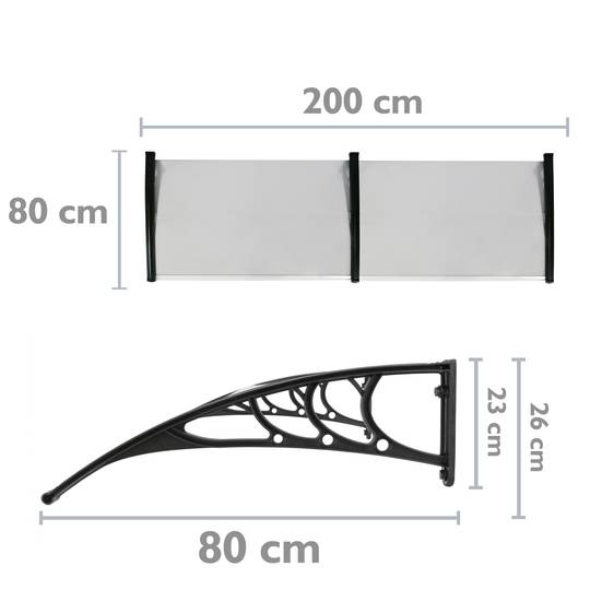 Canopy awning for door and window 200x80 cm dark gray. Patio cover shelter with black support