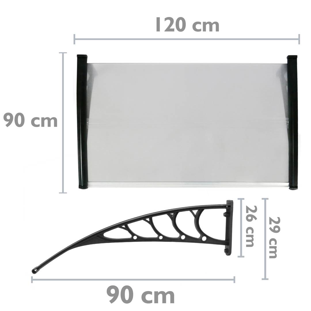 Pensilina 120x90 cm grigio scuro. Tendone in policarbonato per porte e finestre con supporto nero