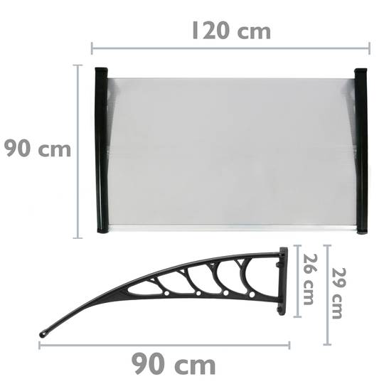 Pensilina 120x90 cm grigio scuro. Tendone in policarbonato per porte e finestre con supporto nero