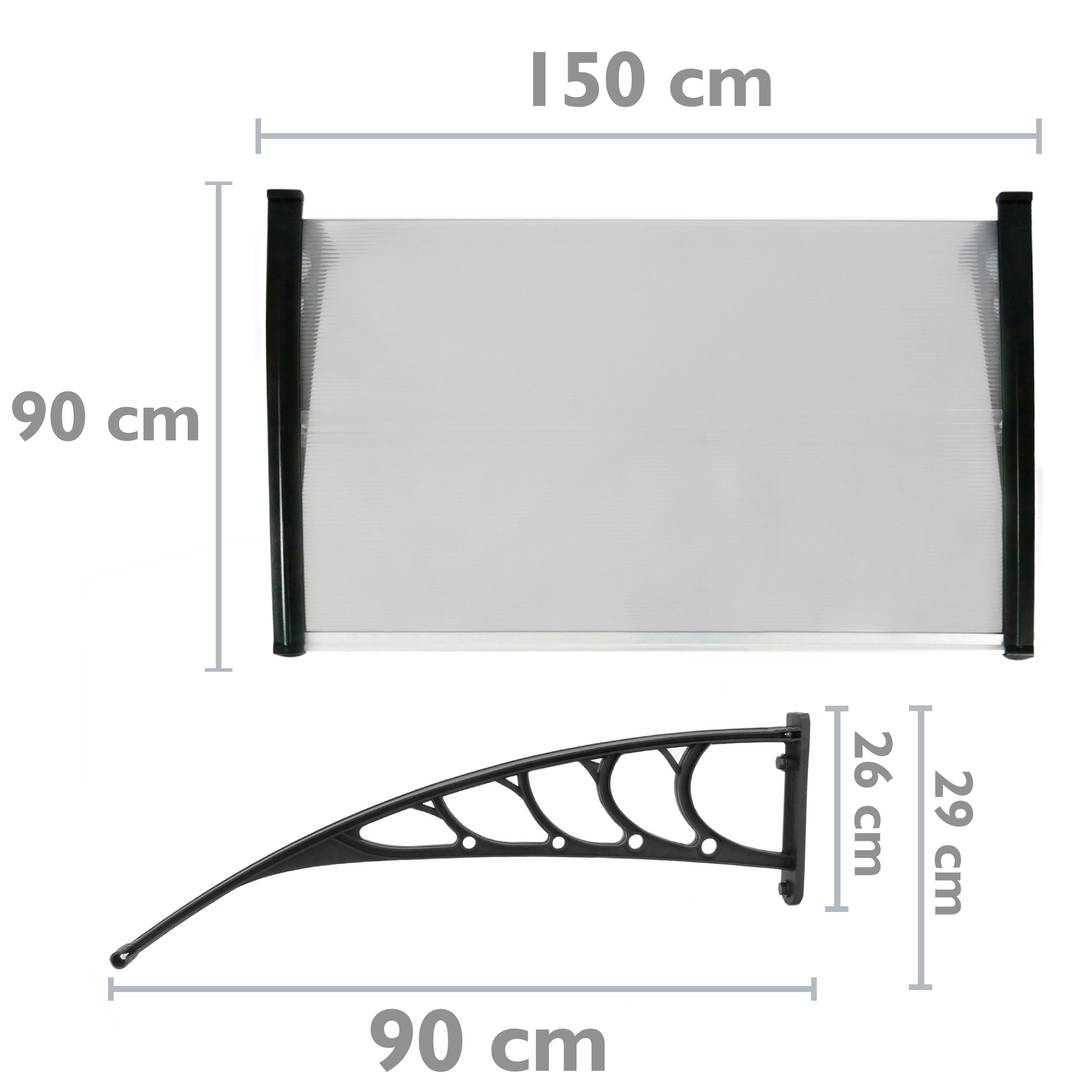 Telhado de proteção 150x90 cm cinza escuro. Marquesinha para portas e janelas com suporte preto