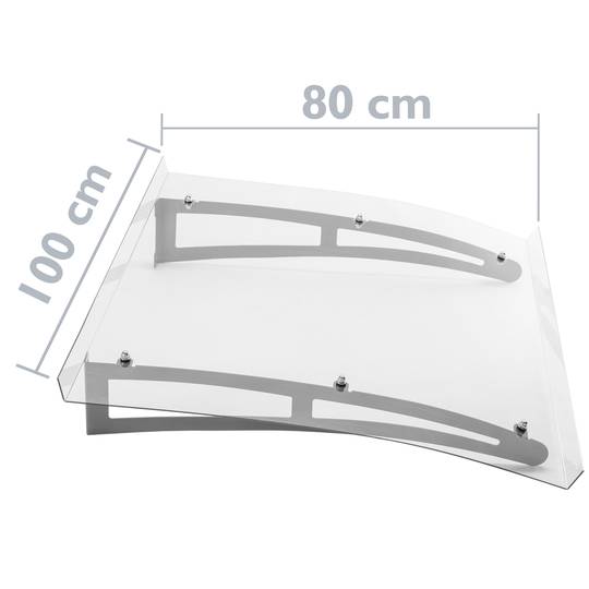 Vordach 100 x 80 cm transparent Türdach Überdachung mit grauer Stahlstütze