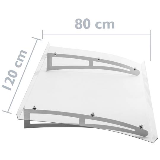 Teulada de protecció 120 x 80 cm transparent Marquesina per a portes i finestres amb suport d'acer gris