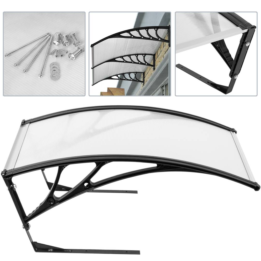 Protective canopy compatible with lawnmowers, 77 x 103 cm, transparent. Canopy with black bracket for floor or wall mounting.
