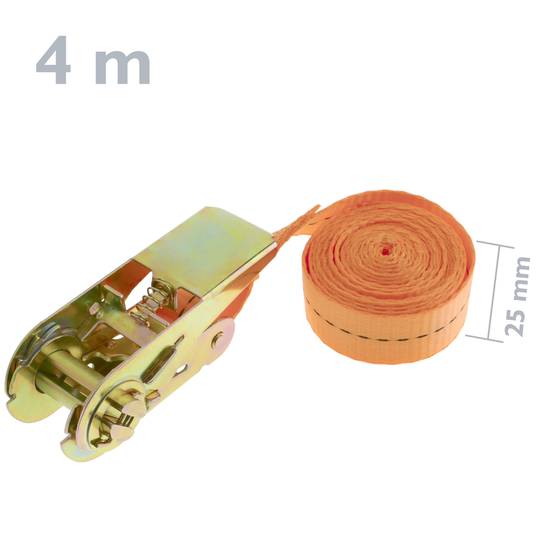 Set van 4 spanbanden met ratel 4m x 25mm 800Kg, Kleur oranje