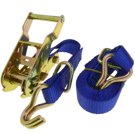 Pacote de 4 de tiras de amarrar com catraca e gancho 2.5m x 25mm 600Kg, Cor azul