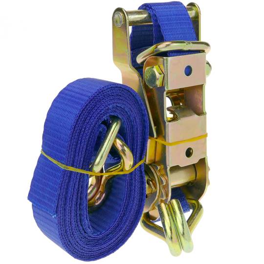 Pack de 4 Cinchas de amarre con trinquete y gancho de 2.5m x 25mm 600 Kg, Color  azul - Cablematic