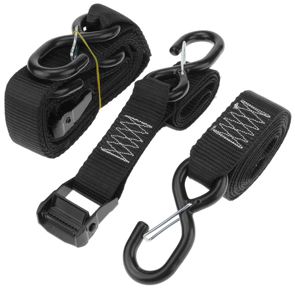 Pack de 2 Cinchas de amarre con hebilla y gancho de seguridad de 2m x 38mm  550 Kg, Color negro - Cablematic