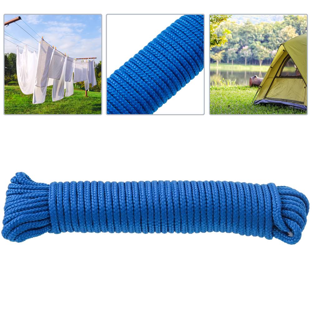 Corde tressée à fils multiples PP 20 m x 6 mm bleu