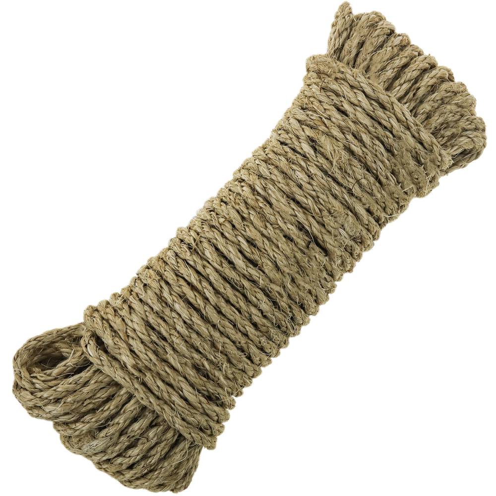 Twisted sisal rope 3 strands 20 m x 6 mm natural - Cablematic