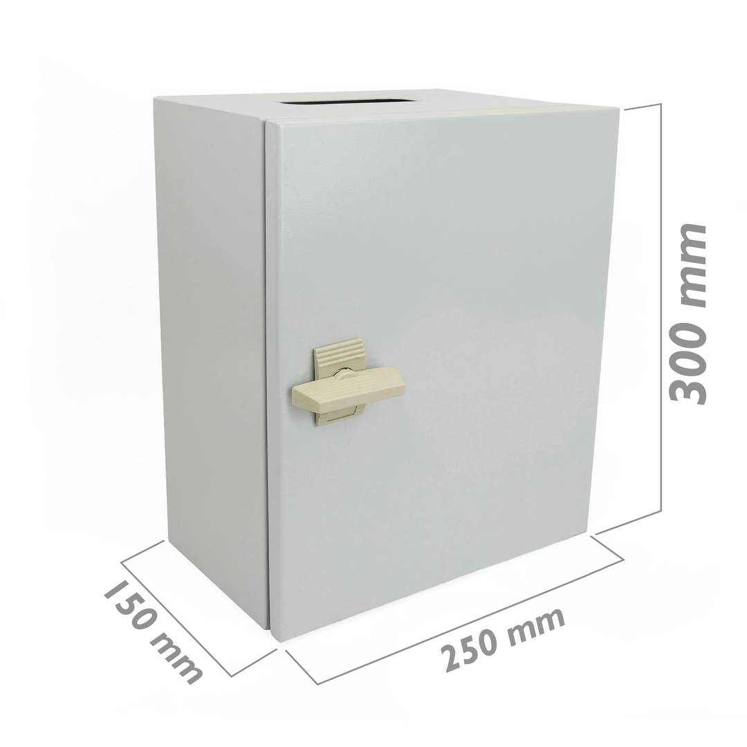 Caixa de distribució elèctrica metàl·lica amb protecció IP65 per a fixació a paret 300x250x150mm