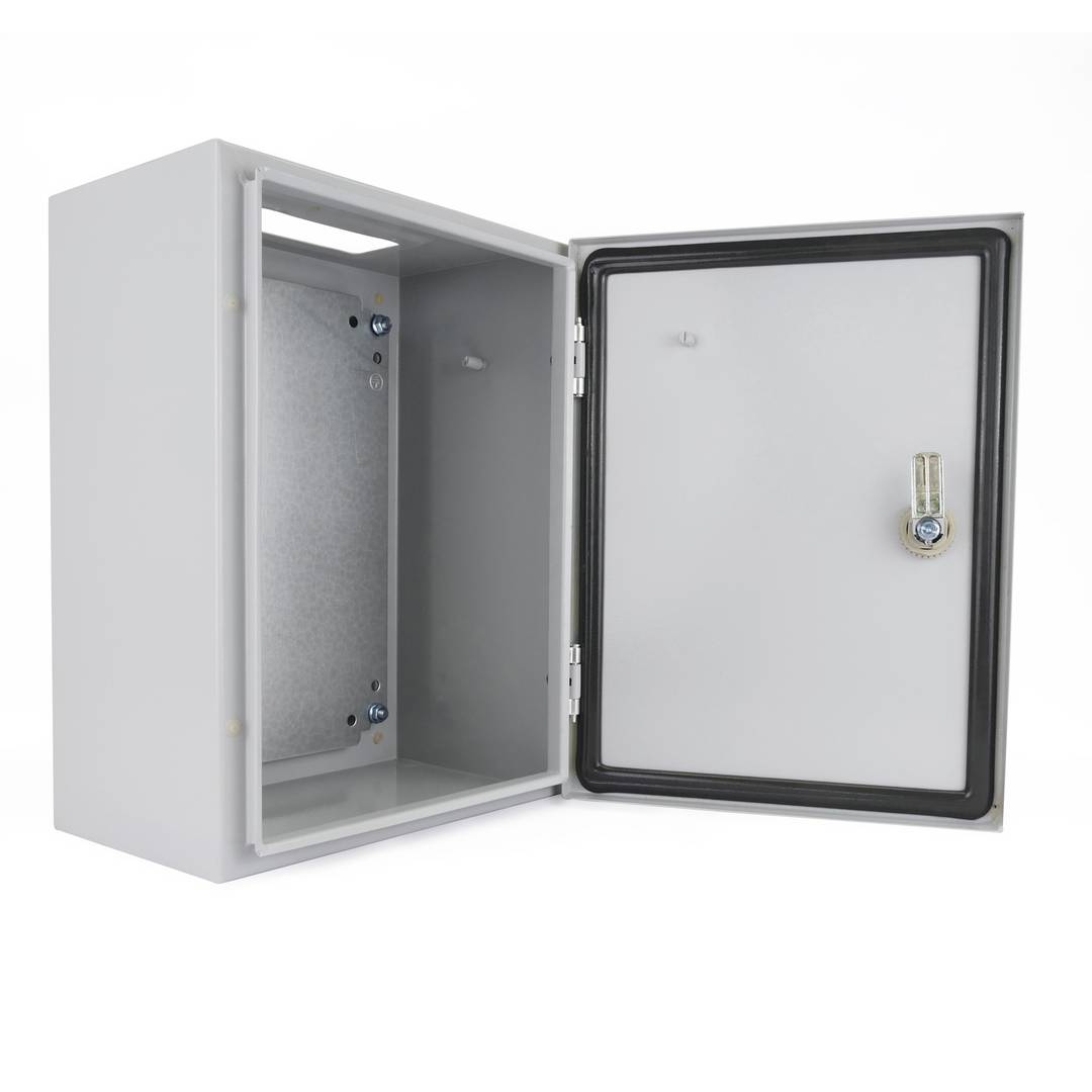 Caixa de distribució elèctrica metàl·lica amb protecció IP65 per a fixació a paret 300x250x150mm