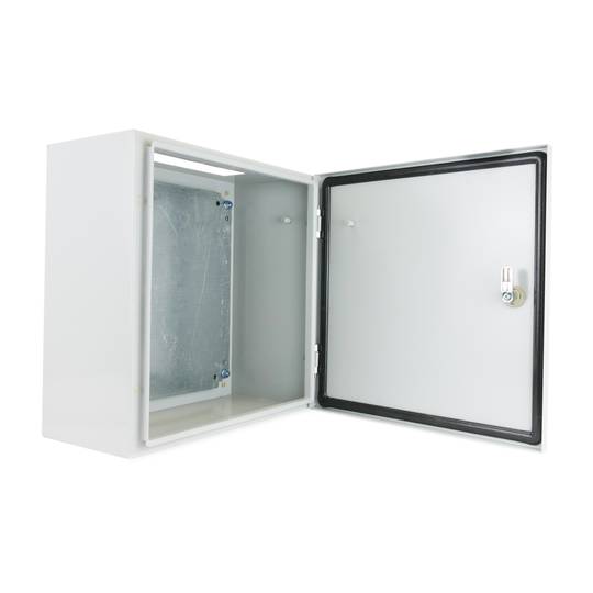 Caixa de distribució elèctrica metàl·lica amb protecció IP65 per a fixació a paret 300x300x250mm