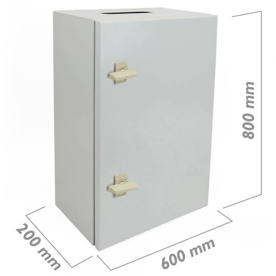 Caja de distribución eléctrica metálica con protección IP65 para fijación a pared 800x600x200mm
