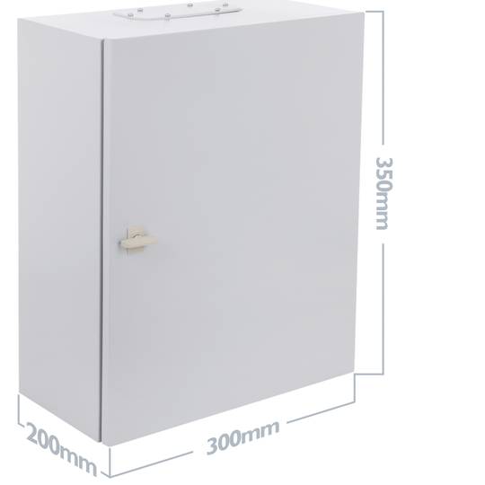 Caixa de distribució elèctrica metàl·lica amb protecció IP54 per a fixació a paret 300x350x200mm